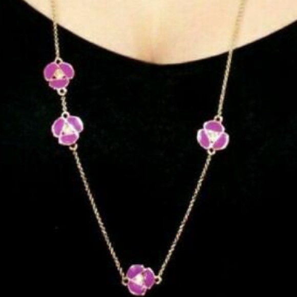 NWOT kate spade Disco Pansy Violet Necklace With Glossy Purple Blossoms - Picture 2 of 6